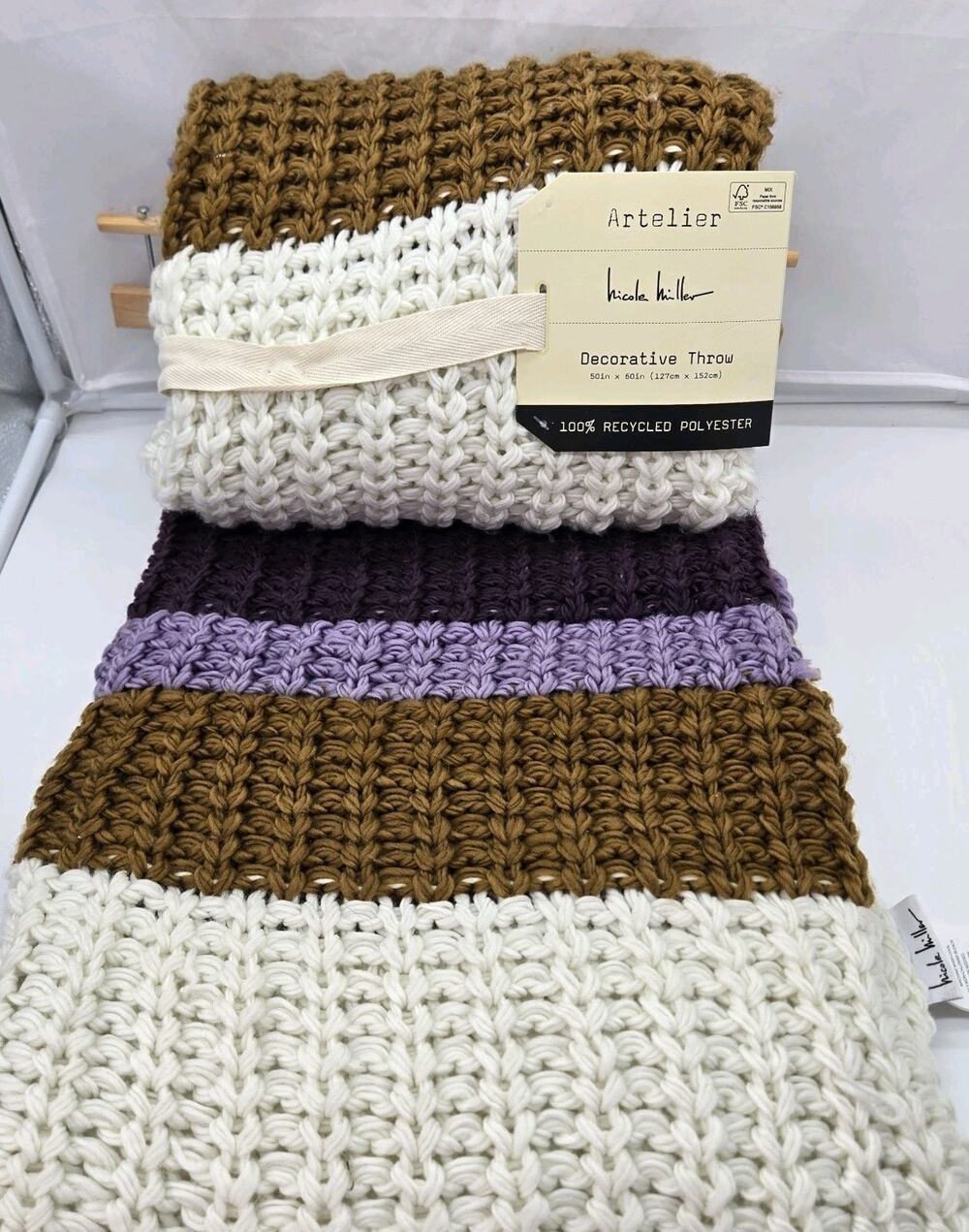 Artelier Nicole Miller GRANNY Throw 50x60" Chunky Textured Knit NWT Cottage Retr
